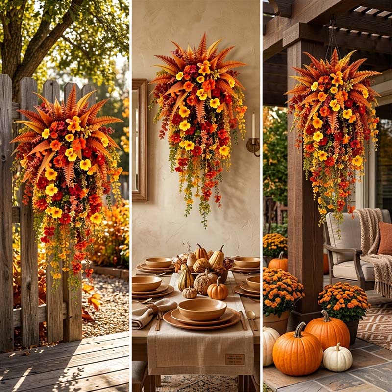 Festive Autumn Harvest Hanging Floral Basket