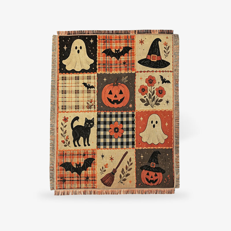 Halloween Patchwork Tassel Woven Blanket