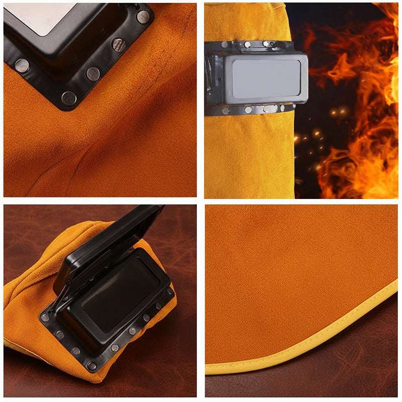 Heavy-Duty Cowhide Welding Hood with Flip-Up Lens