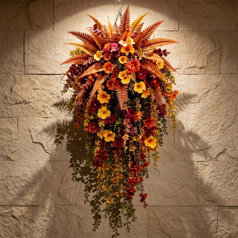 Festive Autumn Harvest Hanging Floral Basket