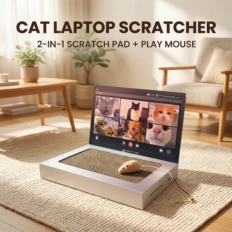 Cute Laptop Cat Scratching Board with Mouse Toy