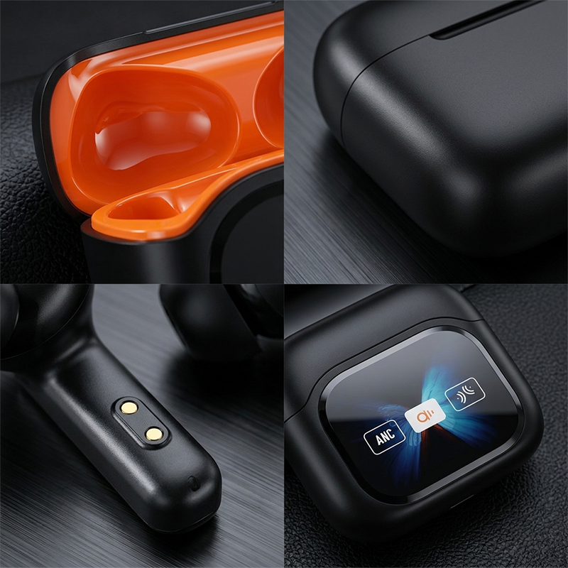 Bluetooth Noise-Cancelling Earbuds with Color Touchscreen