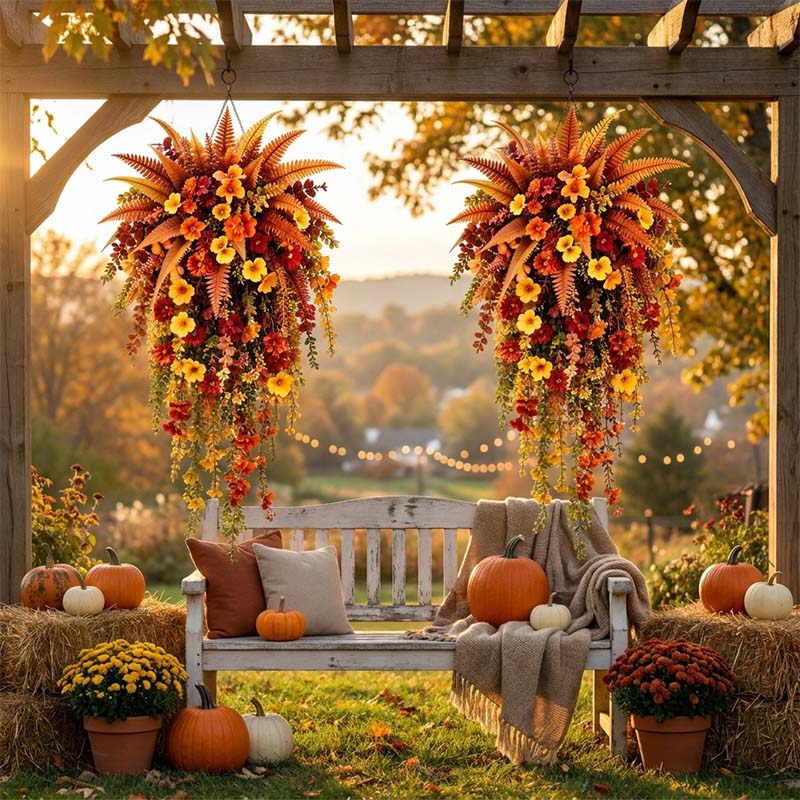 Festive Autumn Harvest Hanging Floral Basket