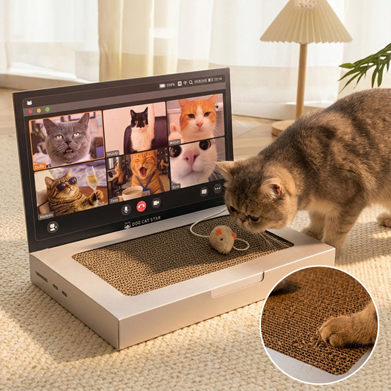 Cute Laptop Cat Scratching Board with Mouse Toy