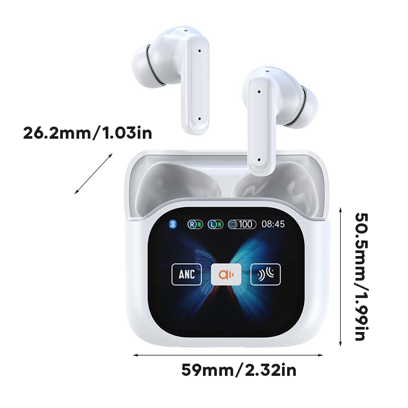 Bluetooth Noise-Cancelling Earbuds with Color Touchscreen