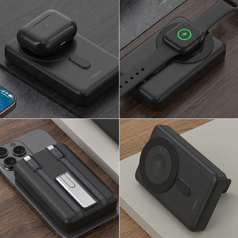 Magnetic Wireless Portable Power Bank with Built-in Cable