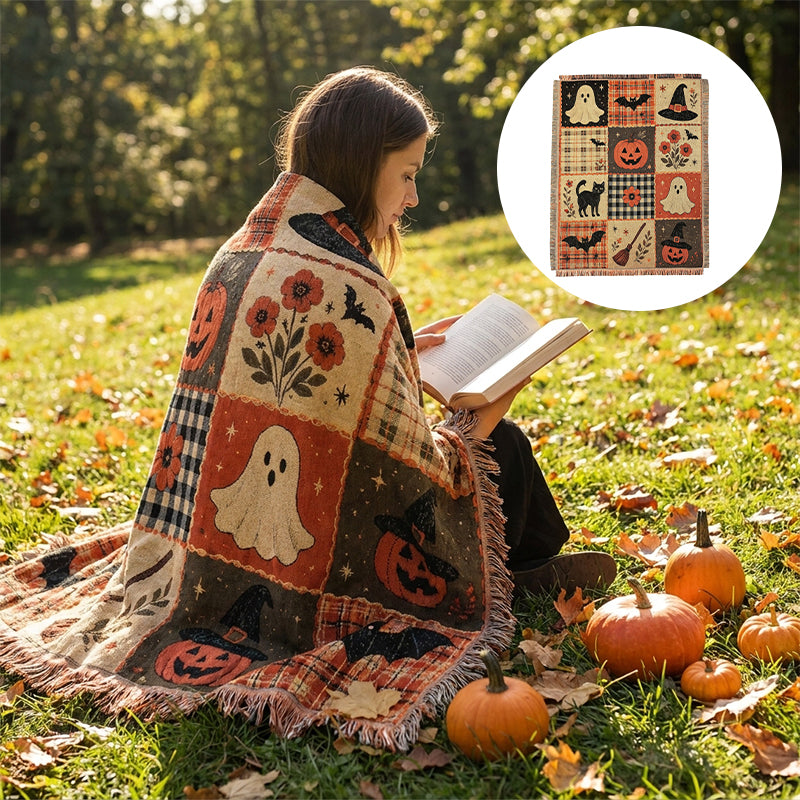 Halloween Patchwork Tassel Woven Blanket