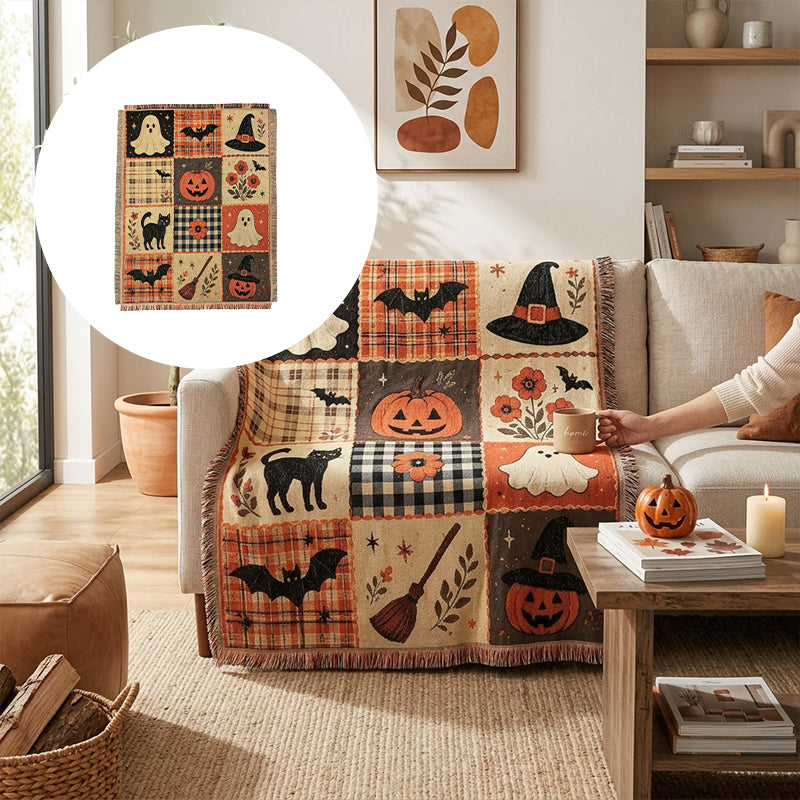 Halloween Patchwork Tassel Woven Blanket