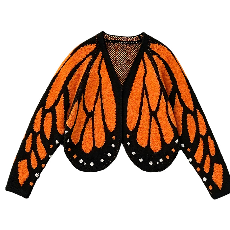 Monarch Butterfly V-Neck Knitted Cardigan