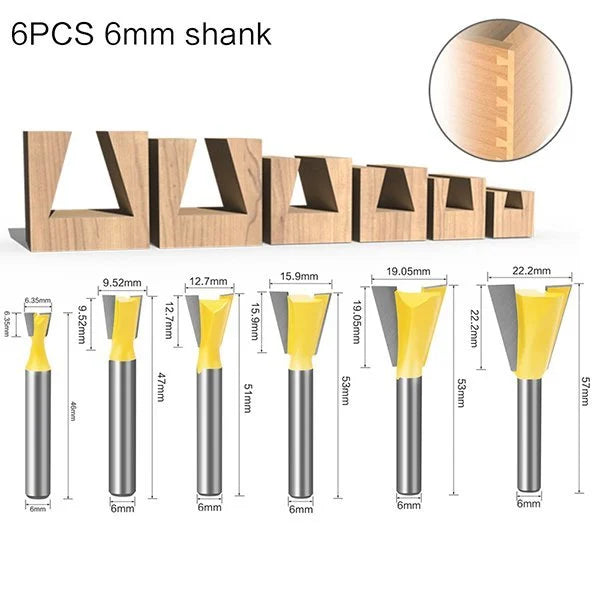 6PCS DOVETAIL ROUTER BIT SET